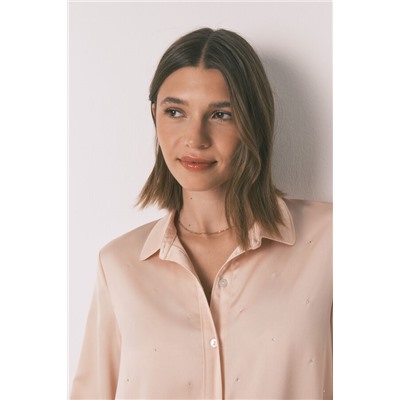 Pijama largo strass satén naranja