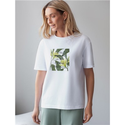 Футболка с принтом свободная эластичная из премиального хлопка