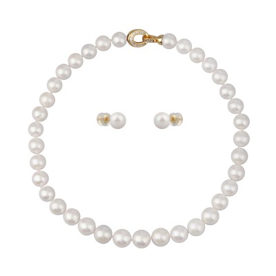Комплект Эдисон (жемчуг белый 12-14мм; покрытие золото) 45см