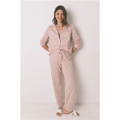 Pijama camisero largo 100% algodón flores rosa