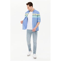 Erkek Saks Uzun Kollu Gömlek