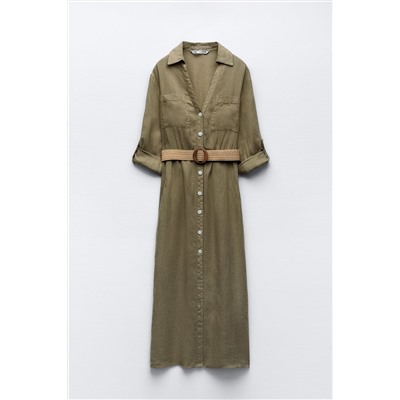 BELTED LINEN SHIRT DRESS
