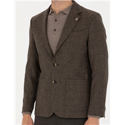 Kahverengi Yün Karışımlı Slim Fit Ceket
