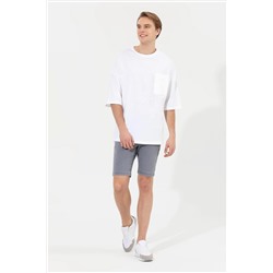 Erkek Beyaz Oversize Bisiklet Yaka Tişört