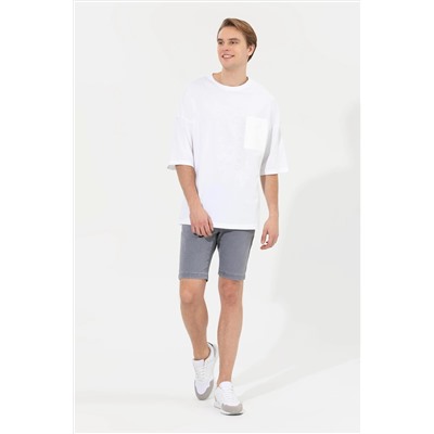 Erkek Beyaz Oversize Bisiklet Yaka Tişört