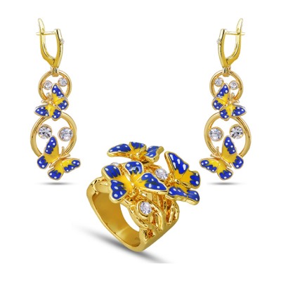 Комплект (кристаллы SW, эмаль желтая, синяя; покрытие золото)