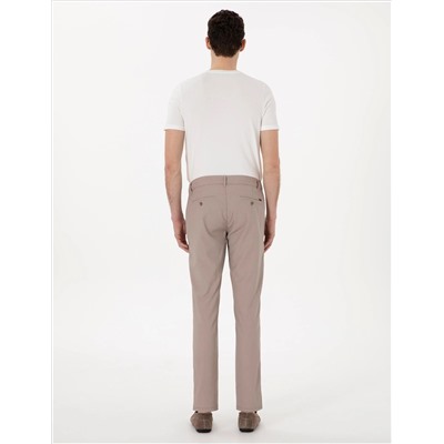 Koyu Bej Slim Fit Beli Lastikli Kanvas Pantolon