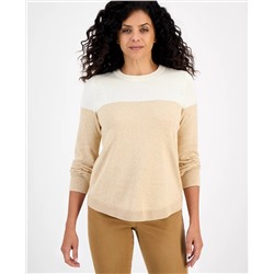 Style & Co Women's Crewneck Cotton Colorblocked Sweater