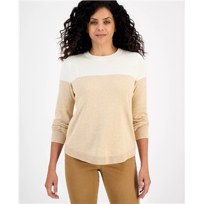 Style & Co Women's Crewneck Cotton Colorblocked Sweater