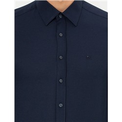 Lacivert Slim Fit Armürlü Gömlek