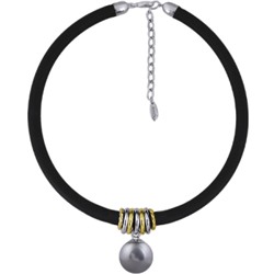 Колье Гевея (Майорка 16мм серо-голубая, каучук черный; покрытие родий) 40-45см, Есть комплект