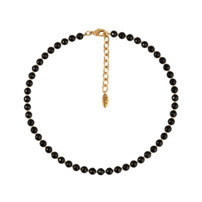 Колье Селена (агат 6мм черный; покрытие золото) 40-45см, Есть комплект