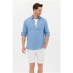 Erkek Saks Uzun Kollu Gömlek