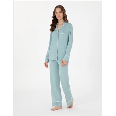 Su Yeşili Gömlek Pijama Takımı