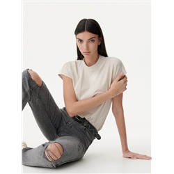 Kimono-T-Shirt mit Stehkragen