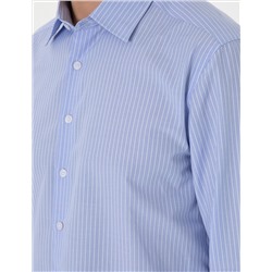 Açık Mavi Slim Fit Çizgili Uzun Kollu Gömlek