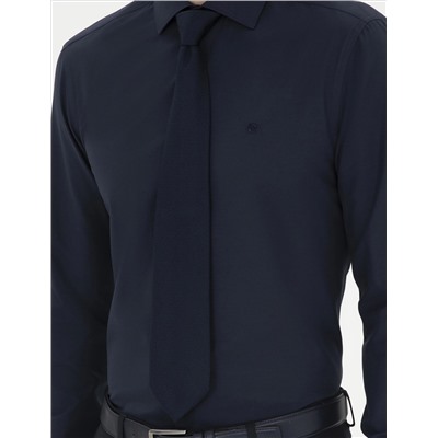 Lacivert Slim Fit Uzun Kollu Basic Gömlek