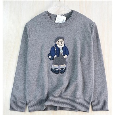 Мягкий и свободный повседневный свитер с вышитой нашивкой в ​​виде мультяшного медведя