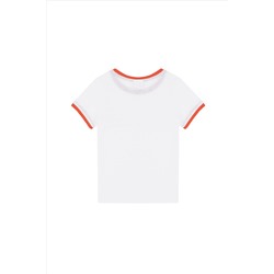 Kız Çocuk Beyaz Bisiklet Yaka Tişört