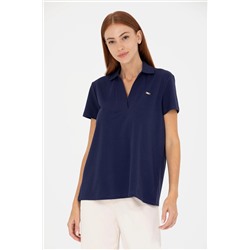 Kadın Lacivert Kaçık Yaka Basic Tişört