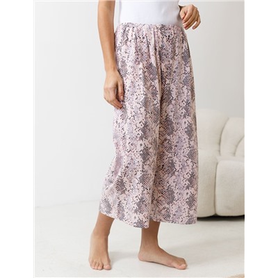 Укороченные широкие брюки кюлоты c принтом на резинке из 100% хлопка