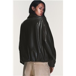 LEATHER EFFECT JACKET WITH ELASTICATED DETAILS