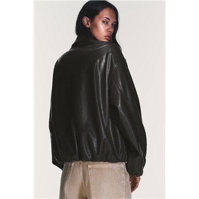 LEATHER EFFECT JACKET WITH ELASTICATED DETAILS