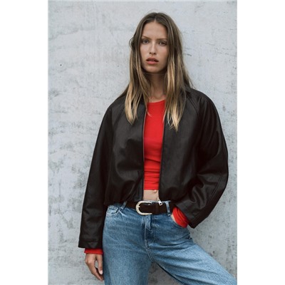 LEATHER EFFECT BOMBER JACKET