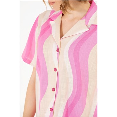 Kadın Pembe Kısa Kollu Gömlek