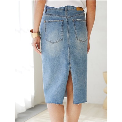 Юбка с ассиметричной застежкой из эластичного денима