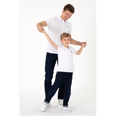 Erkek Regular Fit Polo Yaka Beyaz Basic Tişört