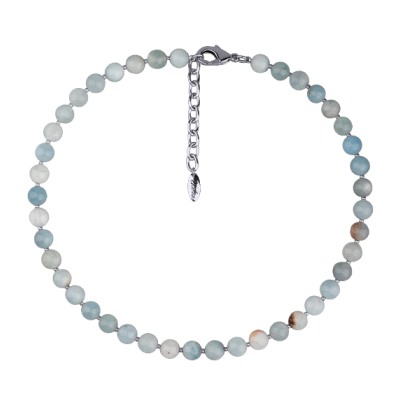 Колье Селена (опал 8мм голубой; покрытие родий) 40-45см, Есть комплект