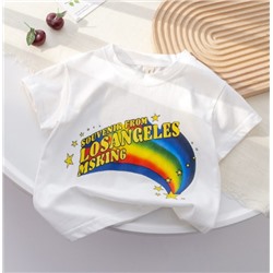 Футболка с короткими рукавами и объемным принтом для девочек. Хлопок 90%