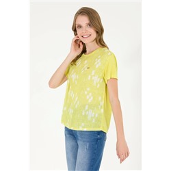 Kadın Neon Sarı Bisiklet Yaka Tişört