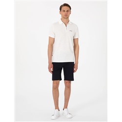 Ekru Slim Fit Örme Dokulu Polo Yaka Tişört