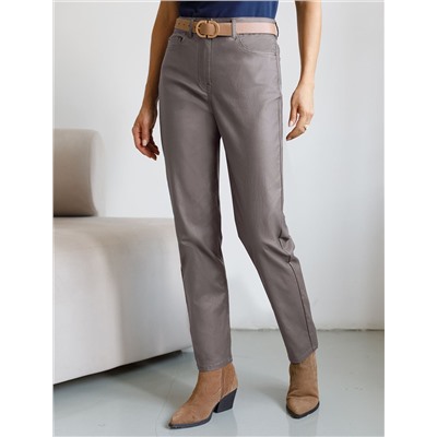 Брюки зауженные из эластичного хлопка с покрытием под кожу