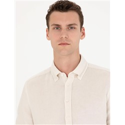 Ekru Regular Fit Uzun Kollu Gömlek