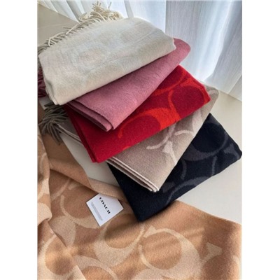 Зимний теплый и уютный шерстяной шарф с жаккардовым узором и надписью с подарочным пакетом COAC*H