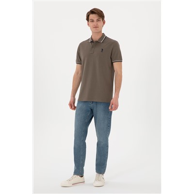Erkek Regular Fit Polo Yaka Vizon Basic Tişört