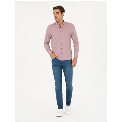 Bordo Oxford Slim Fit Uzun Kollu Gömlek