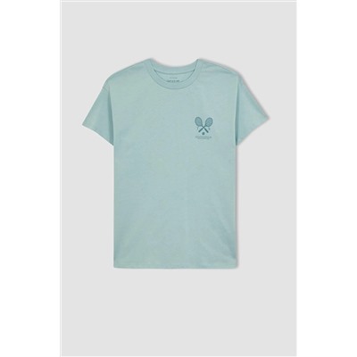 Defacto Fit Oversize Fit Bisiklet Yaka Slogan Baskılı Sporcu Kısa Kollu %100 Pamuk Tişört A2412AX23SM
