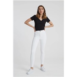 CROSS JEANS Janıe Beyaz Yüksek Bel Önü Cepsiz Jegging Jean Pantolon C 4520-013