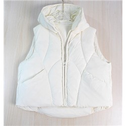 Женский толстый и пушистый жилет из белого утиного пуха с капюшоном
