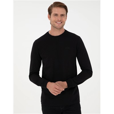 Siyah Regular Fit Bisiklet Yaka Basic Sweatshirt