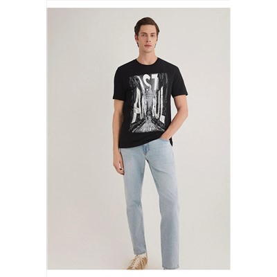 Mavi İstanbul Galata Baskılı Siyah Tişört Slim Fit / Dar Kesim 067053-900