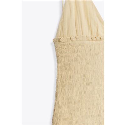 CONTRAST SMOCKED MIDI DRESS