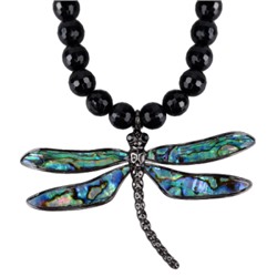 Колье Стрекоза (гелиотис, агат; покрытие черный родий) 45-50см, Есть комплект