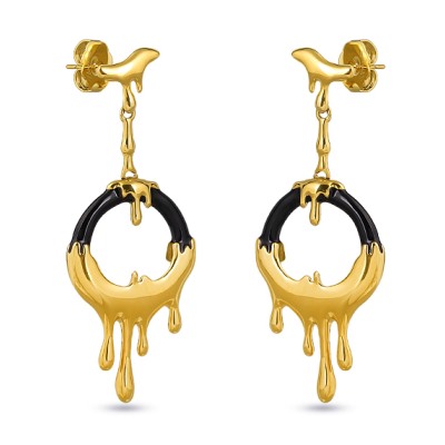 Серьги Оттепель (эмаль черная; покрытие золото), Есть комплект