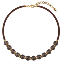 Колье Терра (раухтопаз 12мм, каучук шоколад; покрытие золото) 45-50см, Есть комплект