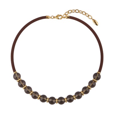 Колье Терра (раухтопаз 12мм, каучук шоколад; покрытие золото) 45-50см, Есть комплект